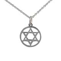 Silver 14mm round plain Star of David Pendant with a 1mm wide rolo Chain