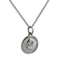 Silver 14mm round St Padre Pio Pendant with a 1mm wide rolo Chain 14 inches Only Suitable for Children