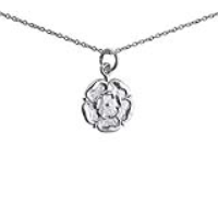 Silver 14mm Tudor Rose of England Pendant with a 1mm wide rolo Chain 14 inches Only Suitable for Children