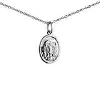 Silver 14x11mm oval Our Lady of Sorrows Pendant with a 1mm wide rolo Chain 22 inches