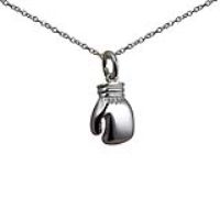 Silver 14x11mm solid Boxing Glove Pendant with a 1mm wide rolo Chain 24 inches