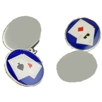 Silver 14x12mm oval Poker chain Cufflinks
