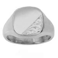 Silver 14x13mm hand engraved solid cushion Signet Ring Sizes R-W