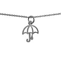 Silver 14x14mm pierced Umbrella with Raindrop Pendant with a 1mm wide rolo Chain