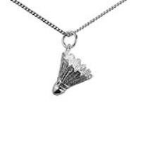 Silver 14x15mm Shuttlecock Pendant with a 1.3mm wide curb Chain 18 inches
