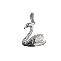 Silver 14x16mm solid Swimming Swan Pendant or Charm