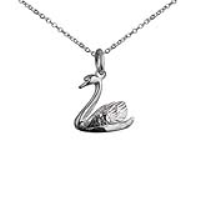 Silver 14x16mm solid Swimming Swan Pendant with a 1mm wide rolo Chain 18 inches