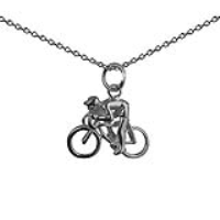 Silver 14x18mm Bicycle and Cyclist Pendant with a 1mm wide rolo Chain 18 inches