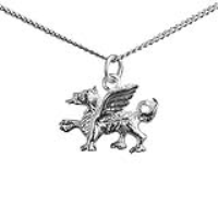 Silver 14x18mm Welsh Dragon Pendant with a 1.3mm wide curb Chain 20 inches