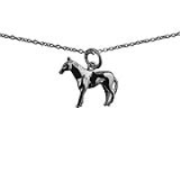 Silver 14x19mm Standing Horse Pendant with a 1mm wide rolo Chain