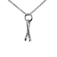 Silver 14x4mm Artist's Brushes Pendant with a 1mm wide rolo Chain 16 inches Only Suitable for Children