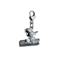 Silver 14x4mm Robin on a log Charm on a lobster trigger