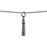 Silver 14x5mm Lighthouse Pendant with a 1mm wide rolo Chain 18 inches