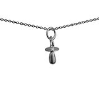 Silver 14x6mm Babies Dummy Pendant with a 1mm wide rolo Chain 22 inches