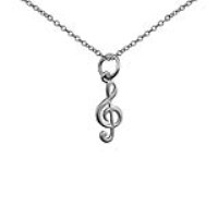 Silver 14x6mm G Clef Pendant with a 1mm wide rolo Chain 24 inches