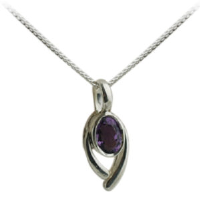 Silver 14x9mm Pendant set with 7x5mm Amethyst on a 1.3mm wide curb Chain 20 inches