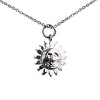 Silver 15mm face of the sun smile Pendant with a 1mm wide rolo Chain 16 inches Only Suitable for Children