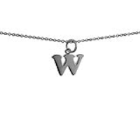 Silver 15x11mm plain Initial W Pendant with a 1mm wide rolo Chain 20 inches