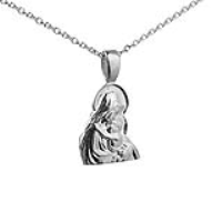 Silver 15x12mm Madonna and Child Pendant with a 1mm wide rolo Chain 22 inches