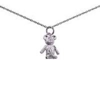 Silver 15x12mm sitting Teddy Bear Pendant with a 1mm wide rolo Chain