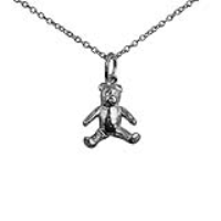 Silver 15x12mm sitting Teddy Bear Pendant with a 1mm wide rolo Chain 18 inches