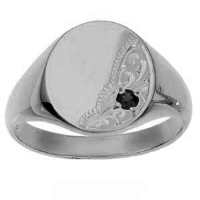 Silver 15x13mm solid hand engraved garnet set solid oval Signet Ring Sizes R-Z