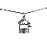 Silver 15x13mm Wishing Well Pendant with a 1mm wide rolo Chain
