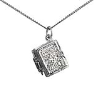 Silver 15x14mm The Holy Bible Pendant with a 1.3mm wide curb Chain 20 inches