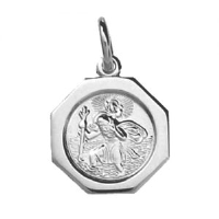 Silver 15x15mm octagonal St Christopher Pendant