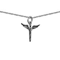 Silver 15x16mm Angel in flight Pendant with a 1mm wide rolo Chain 18 inches