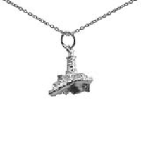 Silver 15x16mm solid Lighthouse and rock Pendant with a 1mm wide rolo Chain 22 inches