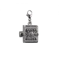 Silver 15x17mm moveable Bible Charm with the Lord's Prayer inside on a lobster trigger