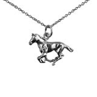 Silver 15x22mm galloping Horse Pendant with a 1mm wide rolo Chain 22 inches