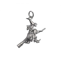 Silver 15x25mm solid Witch on a Broomstick Pendant or Charm