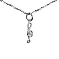 Silver 15x6mm round wire G Clef Pendant with a 1mm wide rolo Chain 14 inches Only Suitable for Children