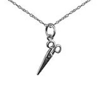 Silver 15x6mm seamstress's Scissors Pendant with a 1mm wide rolo Chain