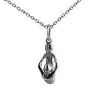 Silver 15x7mm Forward Bend Pose Yoga Position Pendant with a 1mm wide rolo Chain 20 inches