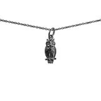 Silver 15x7mm Owl Pendant with a 1mm wide rolo Chain