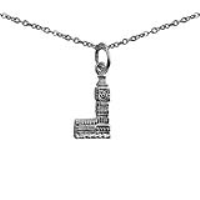 Silver 15x8mm Big Ben Pendant with a 1mm wide rolo Chain 24 inches