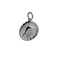 Silver 16mm round Our Lady of Sorrows with Fancy edge Pendant
