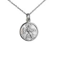 Silver 16mm round St Christopher Pendant with a 1mm wide rolo Chain 16 inches Only Suitable for Children