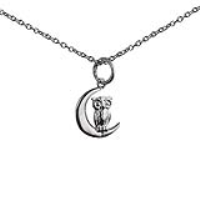 Silver 16x10mm solid Owl and Moon Pendant with a 1mm wide rolo Chain 14 inches Only Suitable for Children