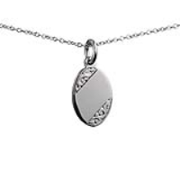Silver 16x11mm hand engraved oval Disc Pendant with a 1mm wide rolo Chain 18 inches