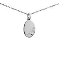 Silver 16x11mm hand engraved oval Disc Pendant with a 1mm wide rolo Chain 24 inches