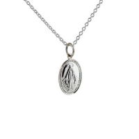 Silver 16x11mm oval Miraculous Medallion Medal Pendant with a 1mm wide rolo Chain
