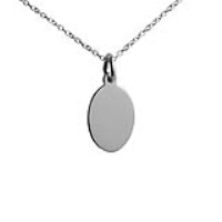 Silver 16x11mm plain oval Disc Pendant with a 1mm wide rolo Chain 20 inches