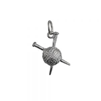 Silver 16x12mm Ball of Wool and Knitting Needles Pendant or Charm