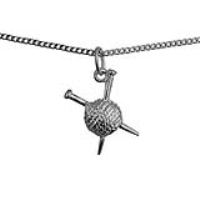Silver 16x12mm Ball of Wool and Knitting Needles Pendant with a 1.3mm wide curb Chain 24 inches