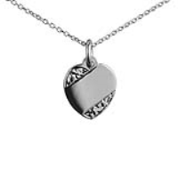 Silver 16x14mm hand engraved heart Disc Pendant with a 1mm wide rolo Chain