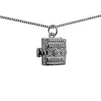 Silver 16x14mm moveable Bible with the Lord's Prayer inside Pendant with a 1.3mm wide curb Chain 22 inches